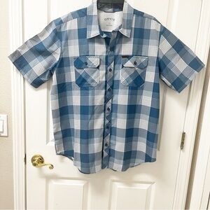 Orvis Classic Collection Blue Plaid Short Sleeve Shirt Size XL